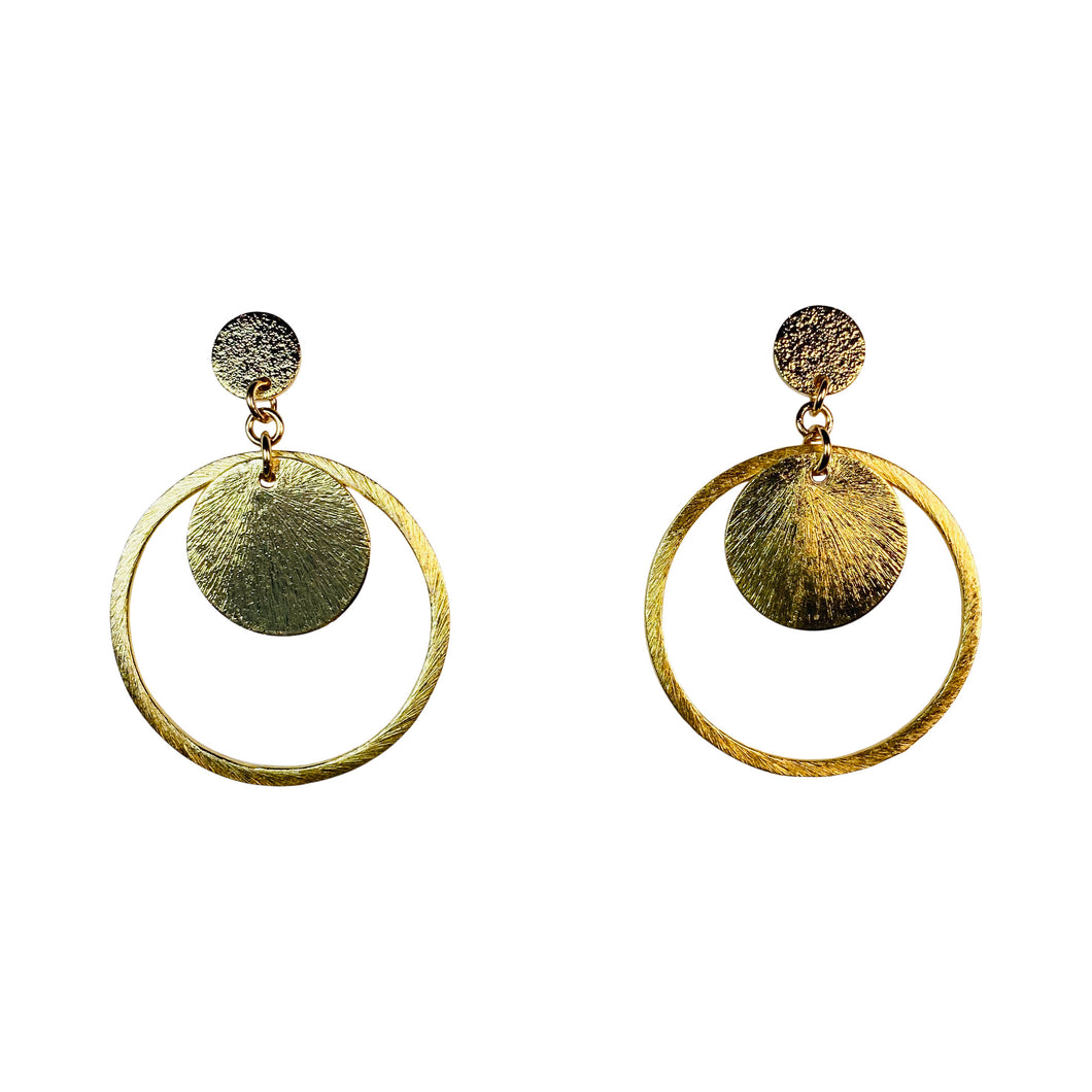 gold hoops and disks on post earrings