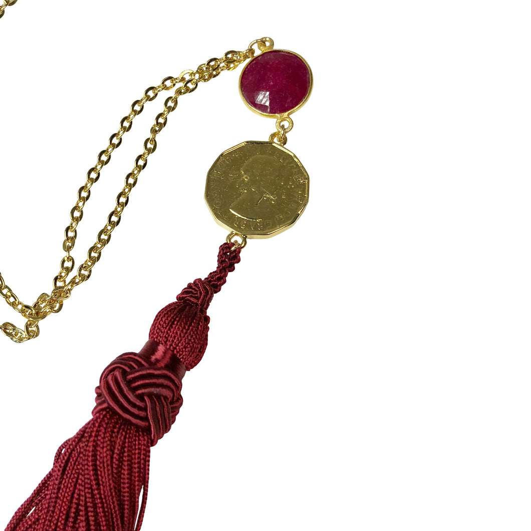 burgundy tassel necklace